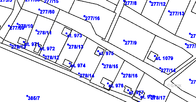 Parcela st. 975 v KÚ Počátky, Katastrální mapa