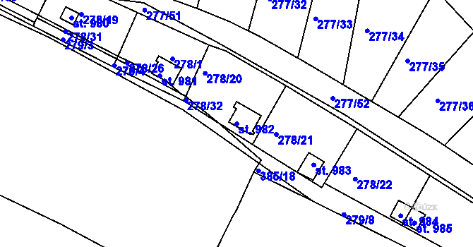 Parcela st. 982 v KÚ Počátky, Katastrální mapa