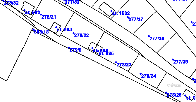 Parcela st. 985 v KÚ Počátky, Katastrální mapa