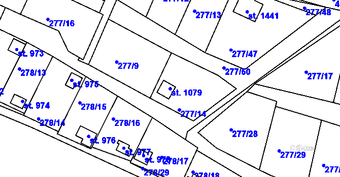 Parcela st. 1079 v KÚ Počátky, Katastrální mapa