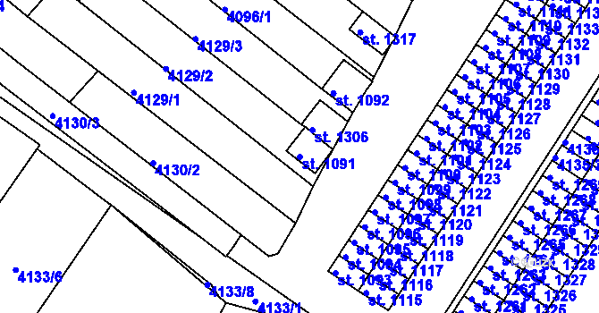 Parcela st. 1091 v KÚ Počátky, Katastrální mapa