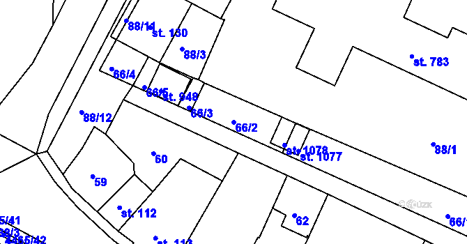 Parcela st. 66/2 v KÚ Počátky, Katastrální mapa