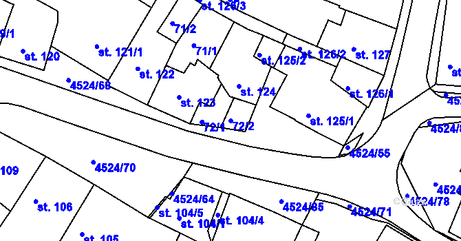 Parcela st. 72/2 v KÚ Počátky, Katastrální mapa