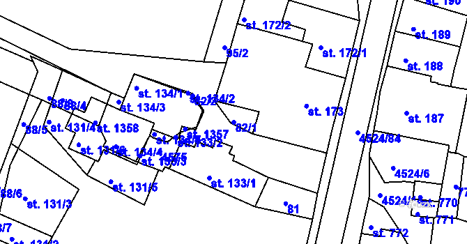 Parcela st. 82/1 v KÚ Počátky, Katastrální mapa
