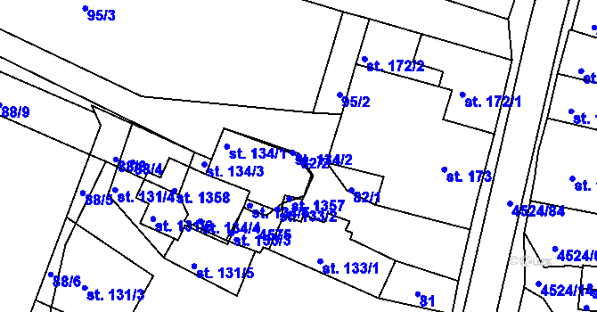 Parcela st. 82/2 v KÚ Počátky, Katastrální mapa
