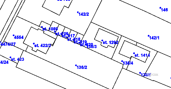 Parcela st. 138/3 v KÚ Počátky, Katastrální mapa