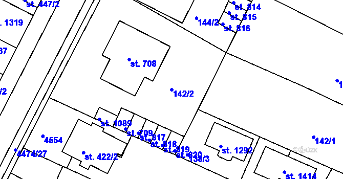 Parcela st. 142/2 v KÚ Počátky, Katastrální mapa