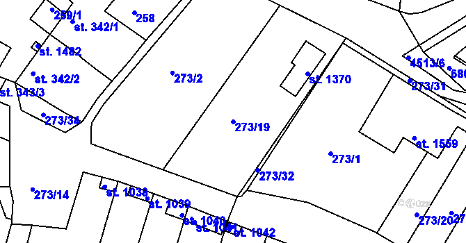 Parcela st. 273/19 v KÚ Počátky, Katastrální mapa