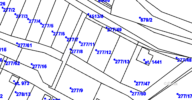 Parcela st. 277/12 v KÚ Počátky, Katastrální mapa