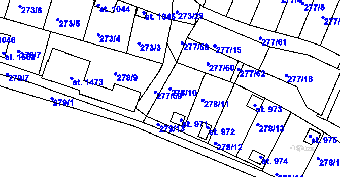 Parcela st. 278/10 v KÚ Počátky, Katastrální mapa