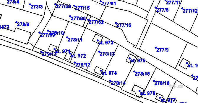 Parcela st. 278/13 v KÚ Počátky, Katastrální mapa