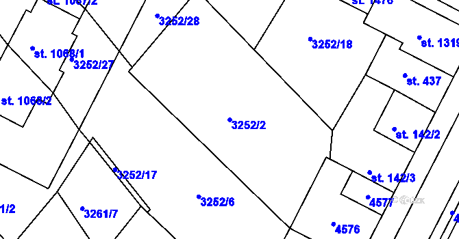 Parcela st. 3252/2 v KÚ Počátky, Katastrální mapa