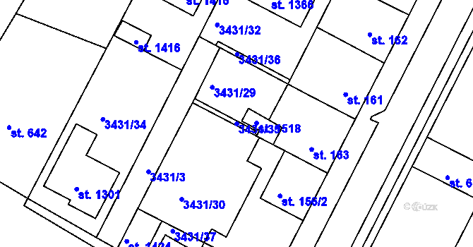 Parcela st. 3431/35 v KÚ Počátky, Katastrální mapa