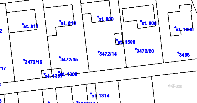 Parcela st. 3472/14 v KÚ Počátky, Katastrální mapa