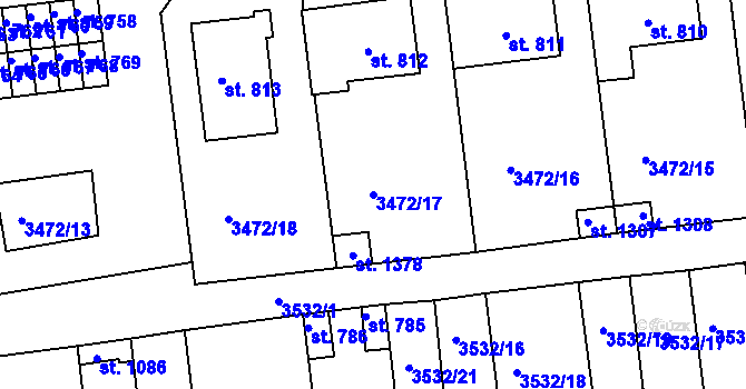 Parcela st. 3472/17 v KÚ Počátky, Katastrální mapa