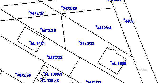 Parcela st. 3472/22 v KÚ Počátky, Katastrální mapa