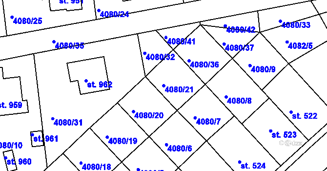 Parcela st. 4080/21 v KÚ Počátky, Katastrální mapa