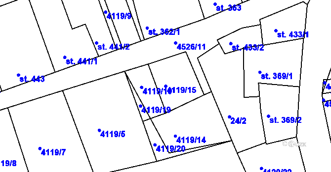 Parcela st. 4119/15 v KÚ Počátky, Katastrální mapa