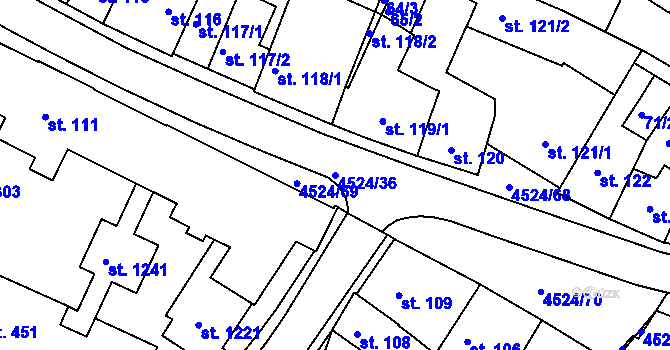 Parcela st. 4524/36 v KÚ Počátky, Katastrální mapa