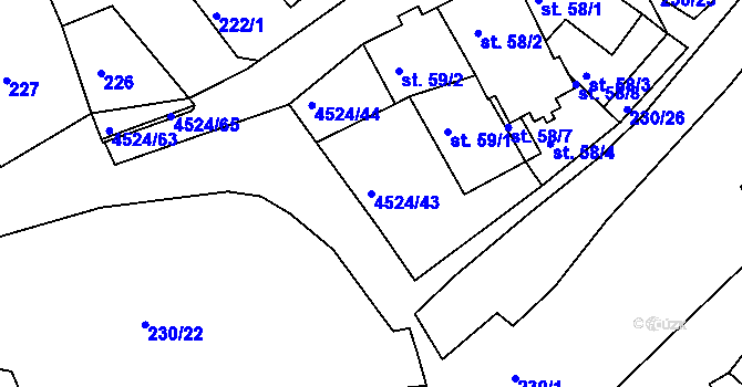 Parcela st. 4524/43 v KÚ Počátky, Katastrální mapa