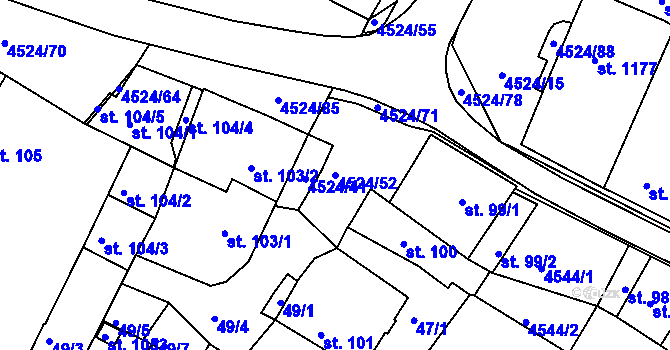 Parcela st. 4524/52 v KÚ Počátky, Katastrální mapa