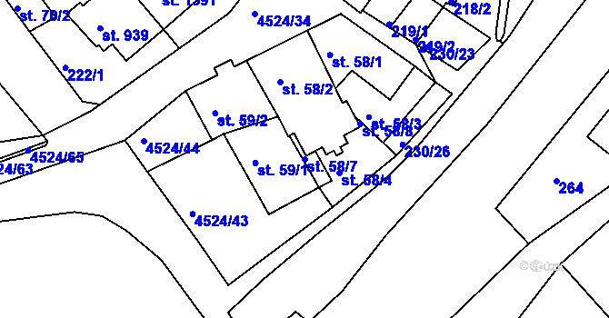 Parcela st. 58/7 v KÚ Počátky, Katastrální mapa