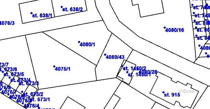 Parcela st. 4080/43 v KÚ Počátky, Katastrální mapa