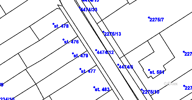 Parcela st. 4474/12 v KÚ Počátky, Katastrální mapa