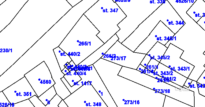 Parcela st. 265/2 v KÚ Počátky, Katastrální mapa