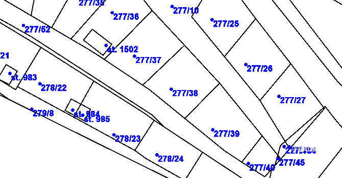 Parcela st. 277/38 v KÚ Počátky, Katastrální mapa