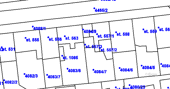 Parcela st. 557/3 v KÚ Počátky, Katastrální mapa