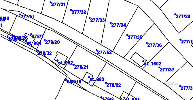 Parcela st. 277/52 v KÚ Počátky, Katastrální mapa