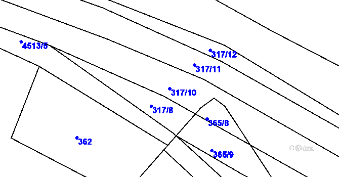 Parcela st. 317/10 v KÚ Počátky, Katastrální mapa