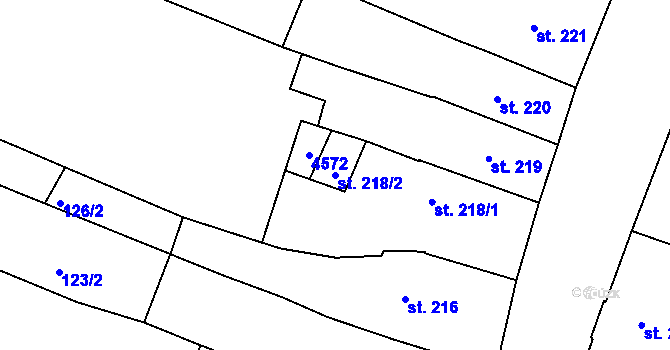 Parcela st. 218/2 v KÚ Počátky, Katastrální mapa