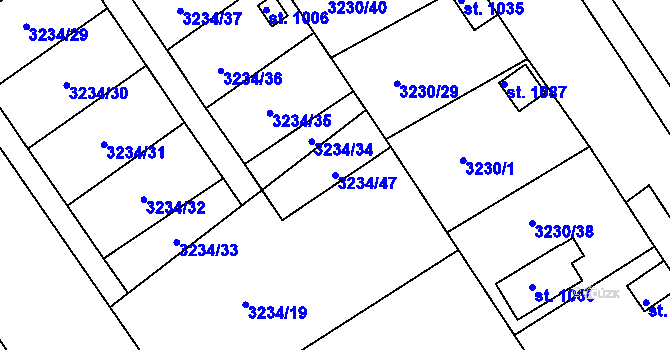 Parcela st. 3234/47 v KÚ Počátky, Katastrální mapa