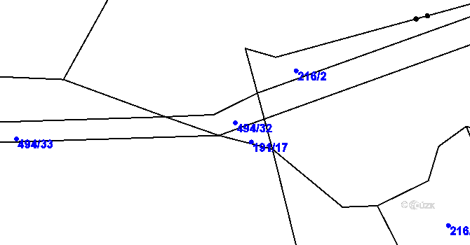 Parcela st. 494/32 v KÚ Prostý, Katastrální mapa