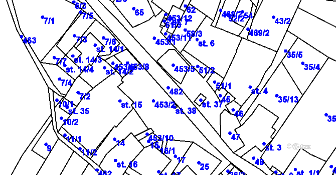 Parcela st. 482 v KÚ Prostý, Katastrální mapa