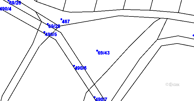 Parcela st. 69/43 v KÚ Prostý, Katastrální mapa