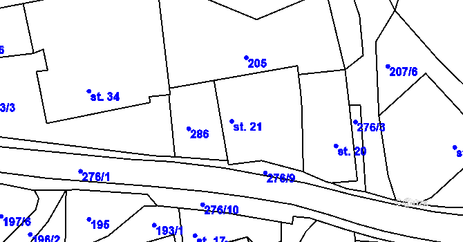 Parcela st. 21 v KÚ Stojčín, Katastrální mapa
