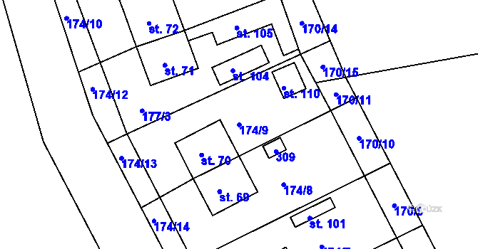 Parcela st. 174/9 v KÚ Stojčín, Katastrální mapa