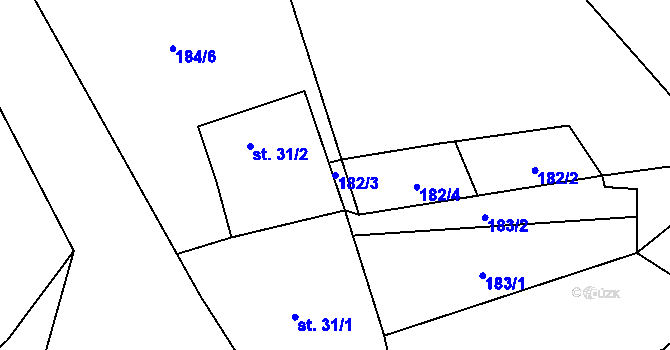 Parcela st. 182/3 v KÚ Stojčín, Katastrální mapa