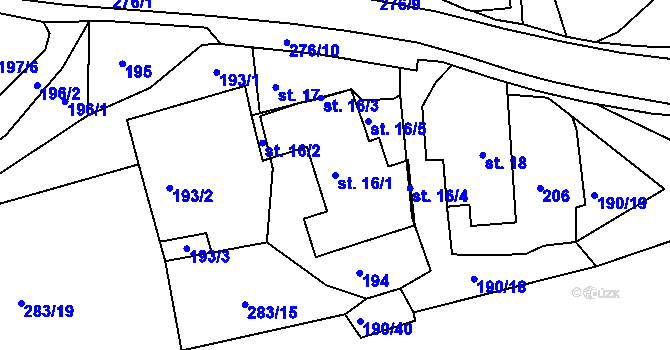 Parcela st. 16/1 v KÚ Stojčín, Katastrální mapa