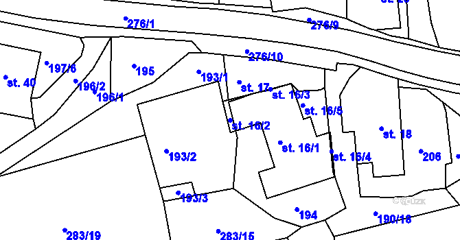 Parcela st. 16/2 v KÚ Stojčín, Katastrální mapa