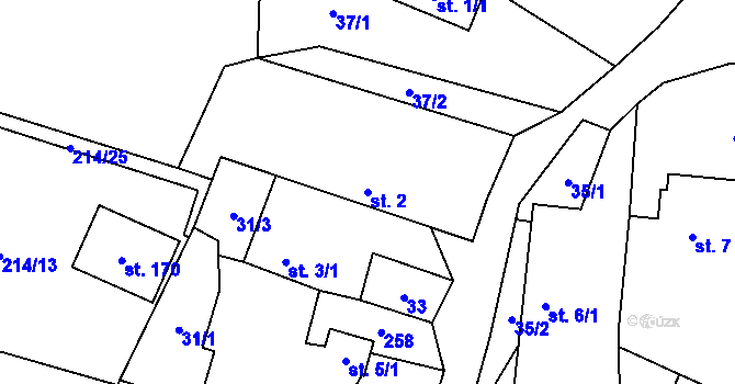Parcela st. 2 v KÚ Dobkov, Katastrální mapa