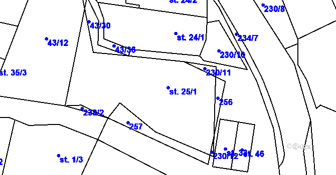 Parcela st. 25/1 v KÚ Dobkov, Katastrální mapa