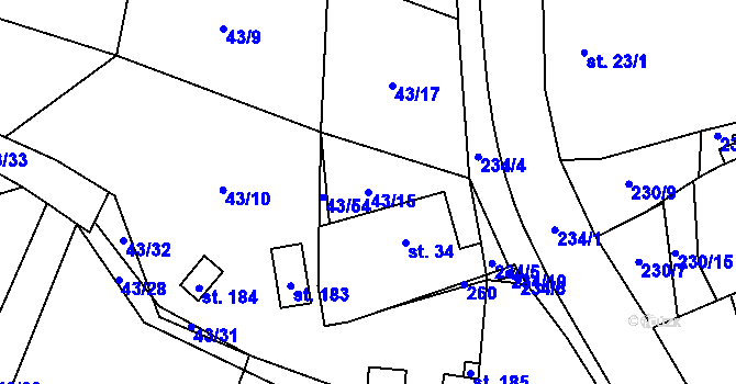 Parcela st. 43/15 v KÚ Dobkov, Katastrální mapa