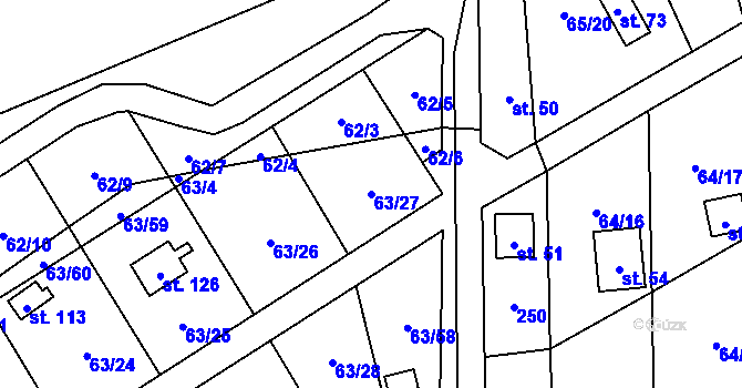 Parcela st. 63/27 v KÚ Dobkov, Katastrální mapa