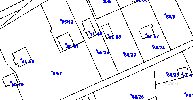 Parcela st. 65/22 v KÚ Dobkov, Katastrální mapa