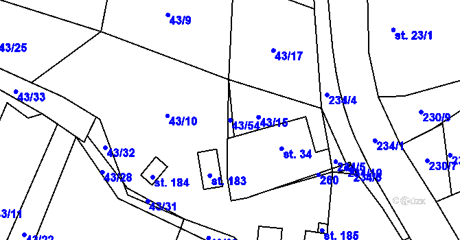 Parcela st. 43/54 v KÚ Dobkov, Katastrální mapa