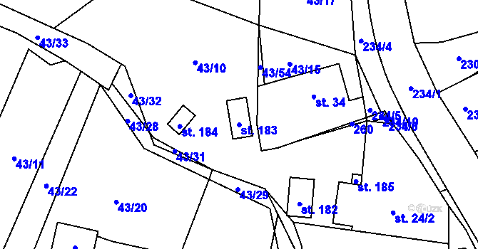 Parcela st. 183 v KÚ Dobkov, Katastrální mapa